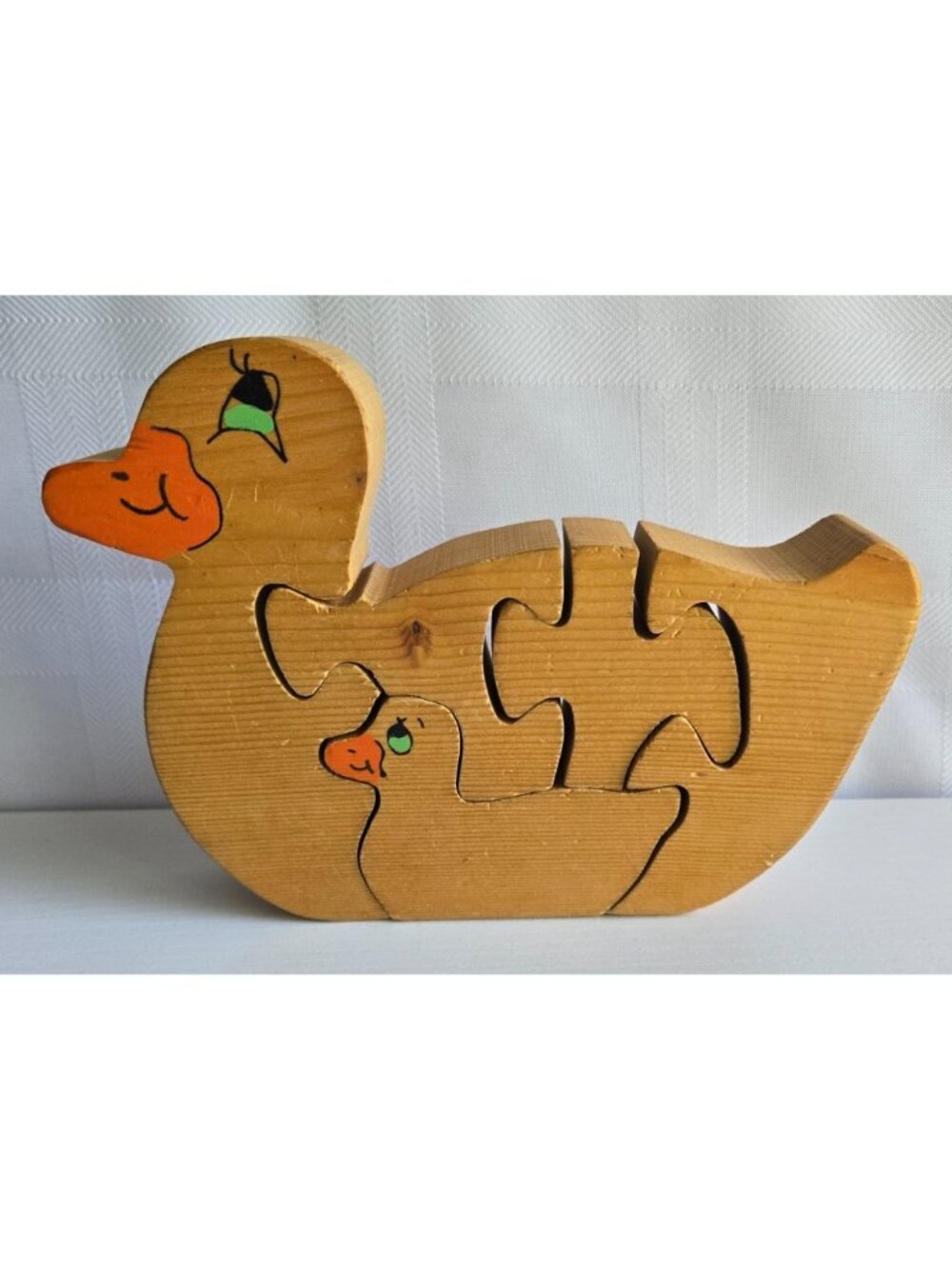 VTG Wood Duck & Duckling Puzzle Statue Figurine Art Wooden Toy Shelf Sitter - Picture 2 of 11